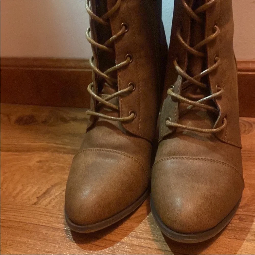 Brown lace up over the knee heeled boot winter fall boot high heeled boots